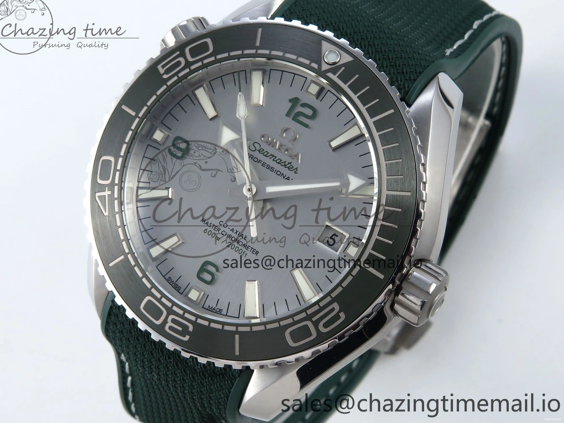 0416 Bold Seamaster Planet Ocean 600M 43.5mm SS SCF 1:1 Best Edition Green Bezel Gray Dial on Green Rubber Strap A8900 Super Clone 7666